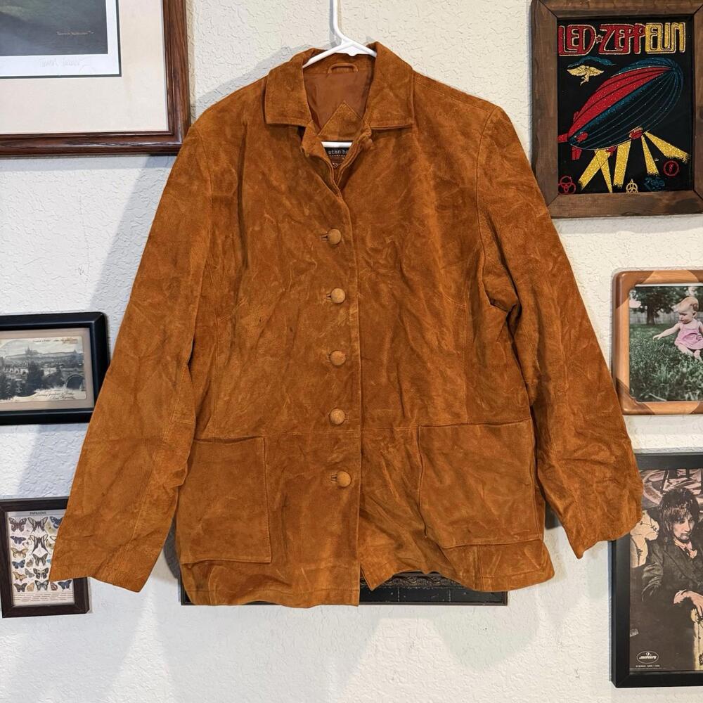 Vintage Stan Herman Women's Size Medium Button Up Leather Suede Brown Jacket